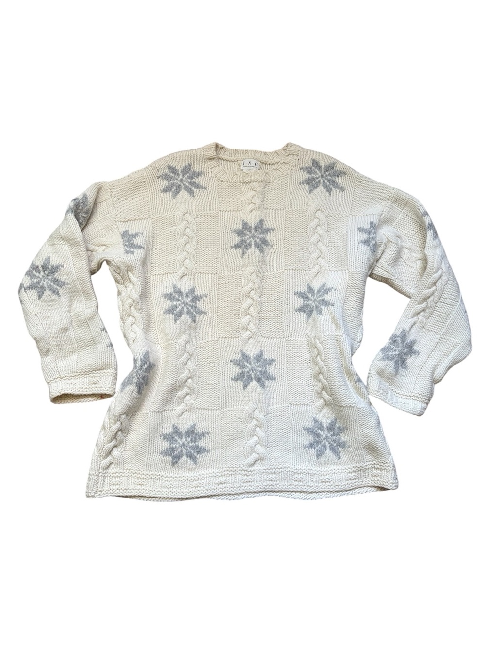 INC International Concepts 100% Wool Winter Knit Snowflake Oversized Sweater